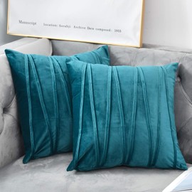 NianEr Velvet Square Throw Pillow Covers Set of 2 Soft Solid Fall Winter Decorative Couch Cushion Pillow Cases 24X24 Teal