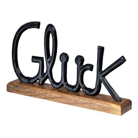 levandeo Lettering "Glück" L30 cm Metal Black Mango Wood Decorative Stand Table Decoration Home Decoration Happy Gift