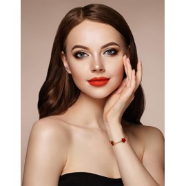 JIEMUCHU Gold Plated Stainless Steel Four Leaf Clover Bracelet Jewelry for Women (Dark Red-Gold Plated)