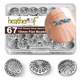 abalorio espaciadoras de plata tibetana de 10 mm redondas planas, 67 abalorio espaciadoras de metal para hacer joyas, pulseras, collares y aretes, suministros de bricolaje, aleación de zinc de plata