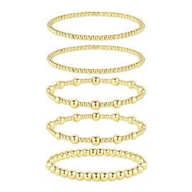 14k Gold Bracelets for Women Gold Beaded Bracelets Stack Stretch Bead Ball Strand Bracelets Stackable Cuff Bangle Bracelets for Girls Trendy Jewelry Gifts