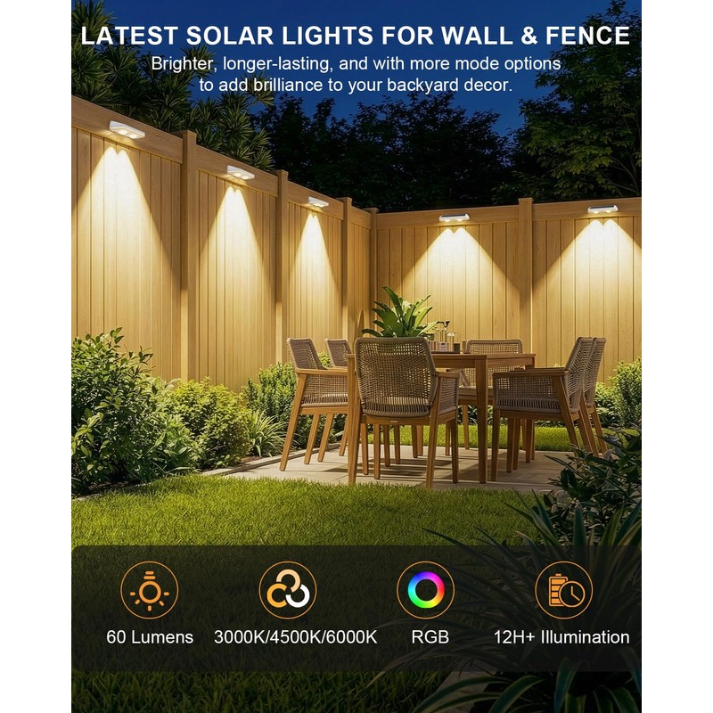 Solar Fence Lights Outdoor ,3000/4500/6000K 13 Mode, 16 Pack Fence
