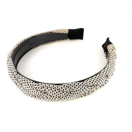 Beige braided headband soft fabric covered band grip teeth braid 1 inch wide dot fabric braided headband