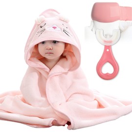 DKDDSSS 2 x Hooded Towels, Baby, Cuddly Towel with Hood, Soft, Super Absorbent, Toddler Bath Towels, Baby Towel with Hood for Newborns, Pink