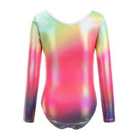 Cucudy Girls Gymnastics Leotards Long Sleeve Sleeveless Gradient Diamond Leotard Dance Ballet Gymnastics Sports Jersey for Kids Age 5 6 7 8 9 10 11 12 Years, Rainbow Long Sleeve