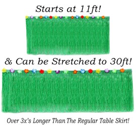 Hawaiian Table Skirt 11ft Long Stretches to 30ft! | (29" Tall) Green Hibiscus Luau Party Decoration | Tropical Theme Decor (1 Table Skirt)