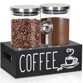 ANRXNCY Glass Coffee Containers with Shelf, Coffee Bean Storage Container with Airtight Lids, Coffee Container for Ground Coffee, Coffee Bar Accessories Organizer, Food Storage Jars for Kitchen