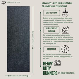 RugStylesOnline Tough Collection Custom Size Roll Runner Grey 27 in or 36 in Wide x Your Length Choice Slip Resistant Rubber Back Area Rugs and Runners (Grey, 36 in x 3 ft)