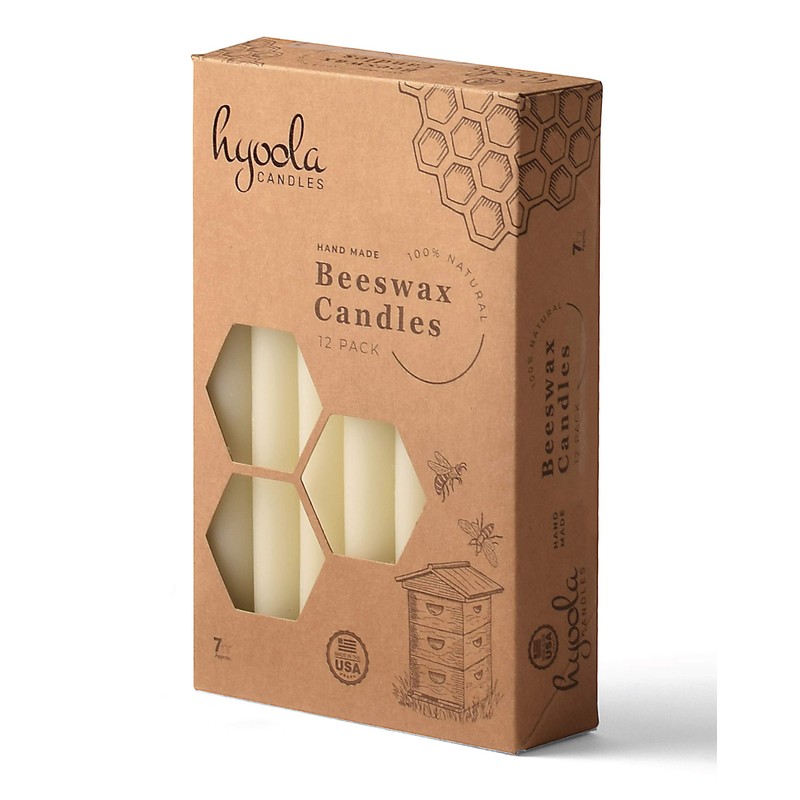 Hyoola 7" Beeswax Taper Candles 12 Pack - Handmade, All