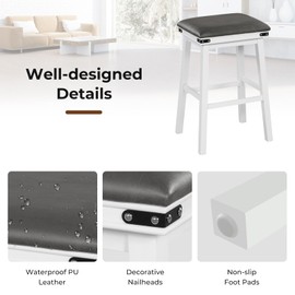 Giantex Bar Stools Set of 2, Faux PU Leather Farmhouse Wood 30" Bar Height Barstools with Padded Seat, Solid Wood Frame, Max Load 330 Lbs, Saddle Stools for Kitchen Island Pub, White