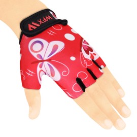 WFX Kids Cycling Gloves Short Half Finger Fingerless Gloves Padded Fastened Children Kid BMX Bike Safety Hand Protect Cycling Climbing Weight Lifting Workout Bicycle Gloves (Pink, M)