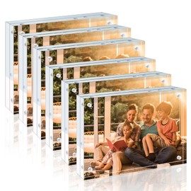 Egofine Acrylic Frames 6 Pack, 4x6 and 5x7 Combinations, 20mm Thicker Frameless Clear Picture Frames, Double Sided Magnetic Picture Frames, Free Standing Desktop Display