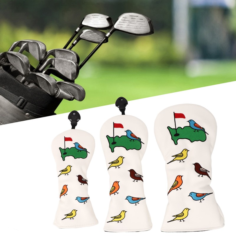 3PCS Golf Club Head Cover PU Waterproof Bird Pattern Golf