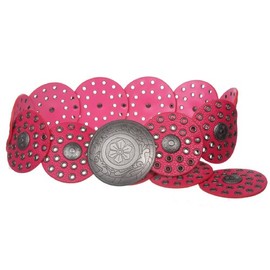 3 1/2" (90 mm) Wide Ladies Wide Boho Disc Concho Leather Belt, Fuchsia | XXXL - 54 END-TO-END