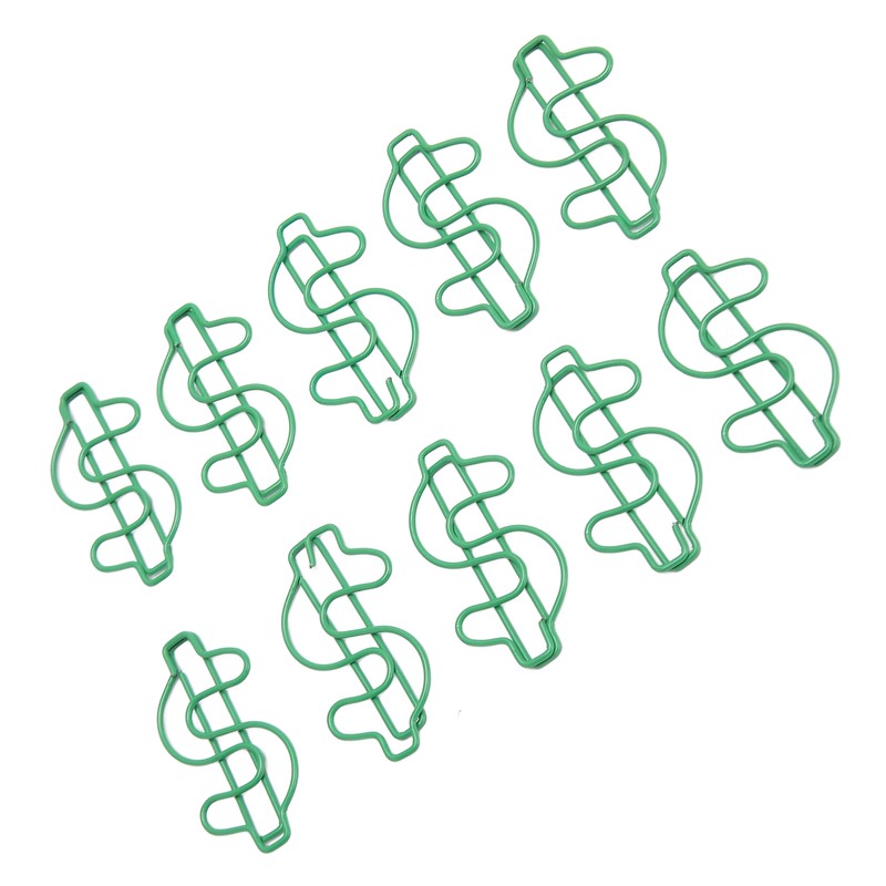 100pcs Dollar Shape Paper Clips Creatively Cute Plated Metal Bookmark