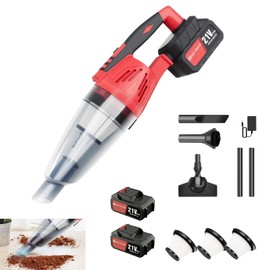 Handheld Vacuum Cordless Car Vacuum Portable with LED Light, High Power Suction, Rechargeable Hand Vacuum with 2x 2200mAh Battery, Hand Held Vacuum Cleaner for Car Home Office, Pet Hair, Black+Red