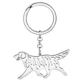 SHIGIE Stainless Steel Golden Retriever Dog Keyring Puppy Animals Car Backpack Key Rings Jewellery for Women Pets Lovers Gifts, Silver-plating., M