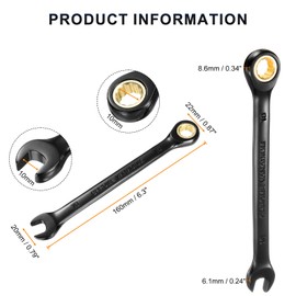 HARFINGTON 4Pcs Ratcheting Wrench 10mm Metric Open End Wrench 72-Teeth CR-V Steel 12 Point Nickel Plated Combination Ratchet Wrench for Fasteners Nut Bolt