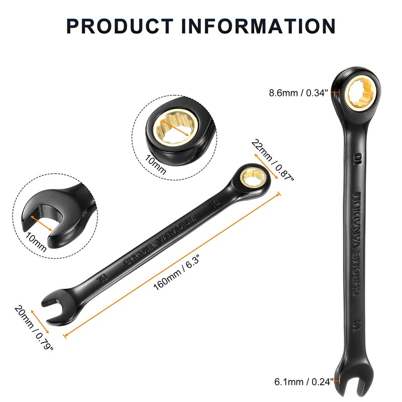 HARFINGTON 4Pcs Ratcheting Wrench 10mm Metric Open End Wrench 72-Teeth