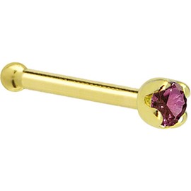 Solid 18k Yellow Gold 1.5mm (0.015 cttw) Genuine Purple Diamond Nose Stud Bone 20 Gauge 1/4"
