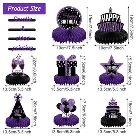 Pajean 8 Pieces Purple and Black Birthday Party Honeycomb Centerpieces Purple Black Table Centerpieces Decorations Table Centerpiece Sign for Kids Adults Party Supplies