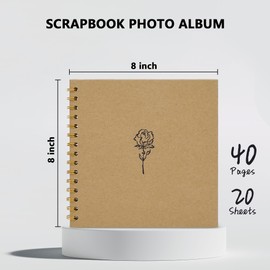 Hiwhy Scrapbook Photo Album 8" x 8" Memory Book Kraft Paper 40 Pages DIY Scrapbook Album for Wedding, Anniversary, Family, Khaki