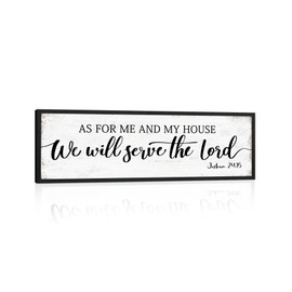 As for Me and My House We Will Serve the Lord Sign: Rustic Family Bedroom Signs Wall Decor Above Bed,Framed Country Wall Plaque Hanging Farmhouse Bible Verse Sign Christian Art Gifts 12" x 40"