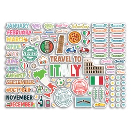 A4 Sticker Sheet Italy Landmarks Vinyl Stickers - Italian Rome Venice City Diary Travel Holiday Months Labels Scrapbook Journal #81381