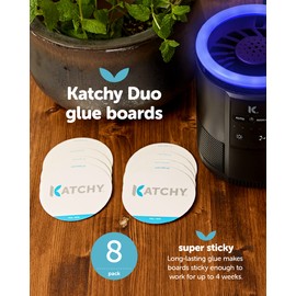 Katchy Indoor Fly Trap - Catcher & Killer for Mosquito, Gnat, Moth, Fruit Flies - Non-Zapper Traps for Buzz-Free Home (8-Pack Glue Boards for Duo Model, White)