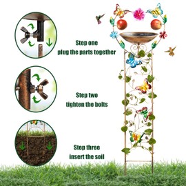 Bird Bath with Trellis for Climbing Plants Outside,Metal Antique Butterfly Heart Garden Plant Trellis with Detachable Bird Bath Bowl & Fruits Plants Support Gift Lawn Patio Garden Decor Birdbath