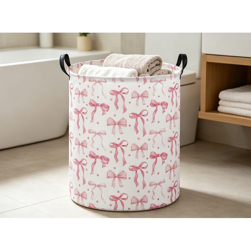 Pink Laundry Basket Bow Hamper for Nursery Hamper Cute Storage