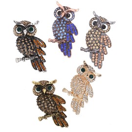 Set of 5 Pieces Cute Animal Theme Multicolor Crystal Owl Pin Brooches Rhinestones Decoration for Daily Dress Wedding Party