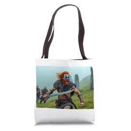 Proud Highlander stands defiant over misty Scottish hills Tote Bag