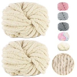 Thick Wool Yarn 500 g (250 g x 2) Approx. 54 m, Beige Chunky Wool, Super Soft Chenille Chunky Yarn, Chunky Knit Soft Wool Yarn, Soft Arm Knitting for Crochet Blanket, Scarves, Hats, Blankets,
