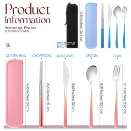 Kritkin 2 Sets Travel Cutlery Set 18/8 Stainless Steel Cutlery 6 Pcs Reusable Christmas Utensils Set with Case Portable Silverware Lunch Box for Camping School Office(Silver, Pink, Blue)