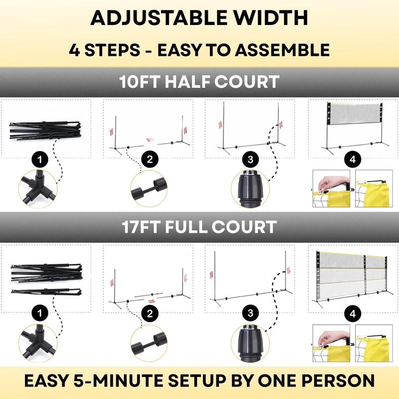 Ace Birdies Complete Badminton Sets (10FT/17FT) Adjustable Width, Adjustable Height