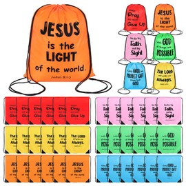 SilTriangle 30 Pcs Christian Drawstring Backpack Bulk Church School Easter Religious Gift Bag Bible Bag Polyester Backpack for Christian Religion Gift