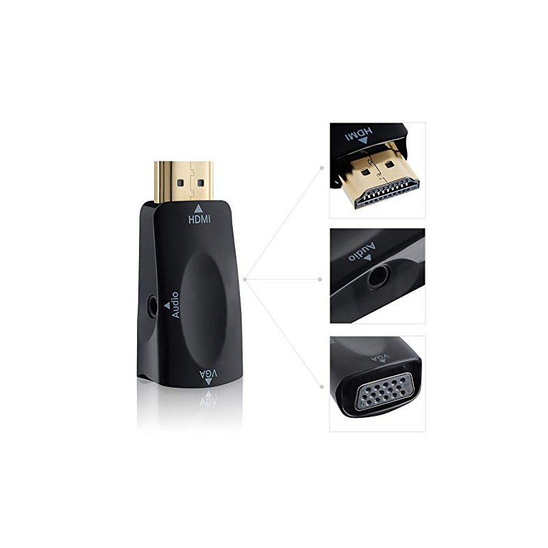 REY HDMI to VGA to VGA 3.5mm Black Female Adapter