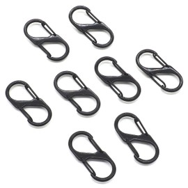 Audio Fan Mini Carabiner, 1.6 x 0.7 inches (40 x 18 mm), S-Shaped Hook, Carabiner, Outdoor, Camping, Hiking, Sports, Multifunction Keychain, Black, Set of 8