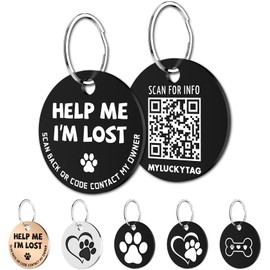 MYLUCKYTAG Stainless Steel QR Code Pet ID Tags Dog Tags - Pet Online Profile - Scan QR Receive Instant Pet Location Alert Email