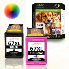 Premium Printer Ink HP 67XL Compatible with HP 67 Ink, HP 67XL Ink Cartridges, Black and Tri-Color Replacement, Fit for DeskJet 2700e 2700 2855e 2755e 2755 4155e 4255e, Envy 6000 6055e 6400 (2 Pack)