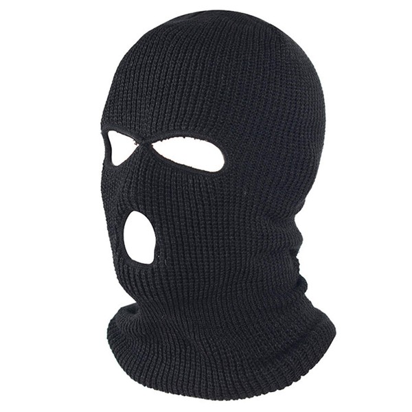 3 Hole Winter Knitted Mask, Outdoor Sports Full Face Cover Ski Mask Warm Knit Balaclava for Adult Black