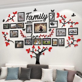 Family Tree Photo Frame Stickers for Wall DIY 3D Tree Wall Stickers Living Room Tree Wall Sticker Tree of Life Wall Art for Living Room Wall Decorations for Bedrooms (207x146cm, Red)