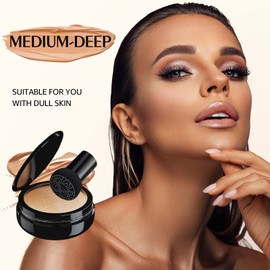 Air Cushion CC Cream Mushroom Head - BB Cream Foundation for Concealer Full Coverage Skin Moisturizing, Cushion Foundation Full Coverage Create Long-Lasting & Waterproof Makeup (Medium Deep)