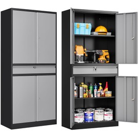 SISESOL Metal Storage Cabinet with Wheels,Rolling Garage Storage Cabinet with Lock,Gray Metal Cabinet with Wheels and Shelves,Tool Cabinet,Tall Storage Cabinet on Wheels for Garage,Home,Office,Shop