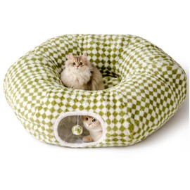 MEWOOFUN Cat Tunnels for Indoor Cats, Cute Tunnel Bed, Donut Tunnel with Washable Cushion, Round Peekaboo Cave for Play & Rest, Cat Toy for Kittens, Puppies & Rabbits, Green