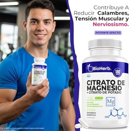 BioHerb® | Citrato de Magnesio + Citrato de Potasio en Cápsulas | 180 Cápsulas | Suministro 6 Meses | Hidratación y Equilibrio Electrolítico | Supleme