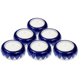 Handmade Decorative Pebble Tealight Candle Holders Set of 6 - Handcrafted Home Decor Accent for Calming Earthy Aesthetic - Azure Blue