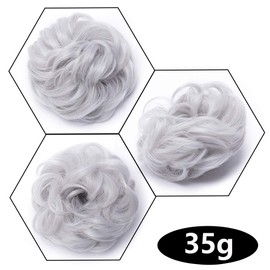 Silk-co Messy Hair Bun Donut Hair Chignons Updo Scrunchy Scrunchie Bun Updo Hairpiece 35g Hair Ribbon Ponytail Extensions Silver Grey