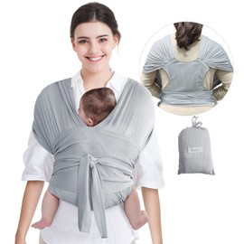 Baby Wrap Carrier,Adjustable Baby Carrier Newborn to Toddler Original Stretchy Infant Sling, Good for Newborn Babies and Children (Grey)
